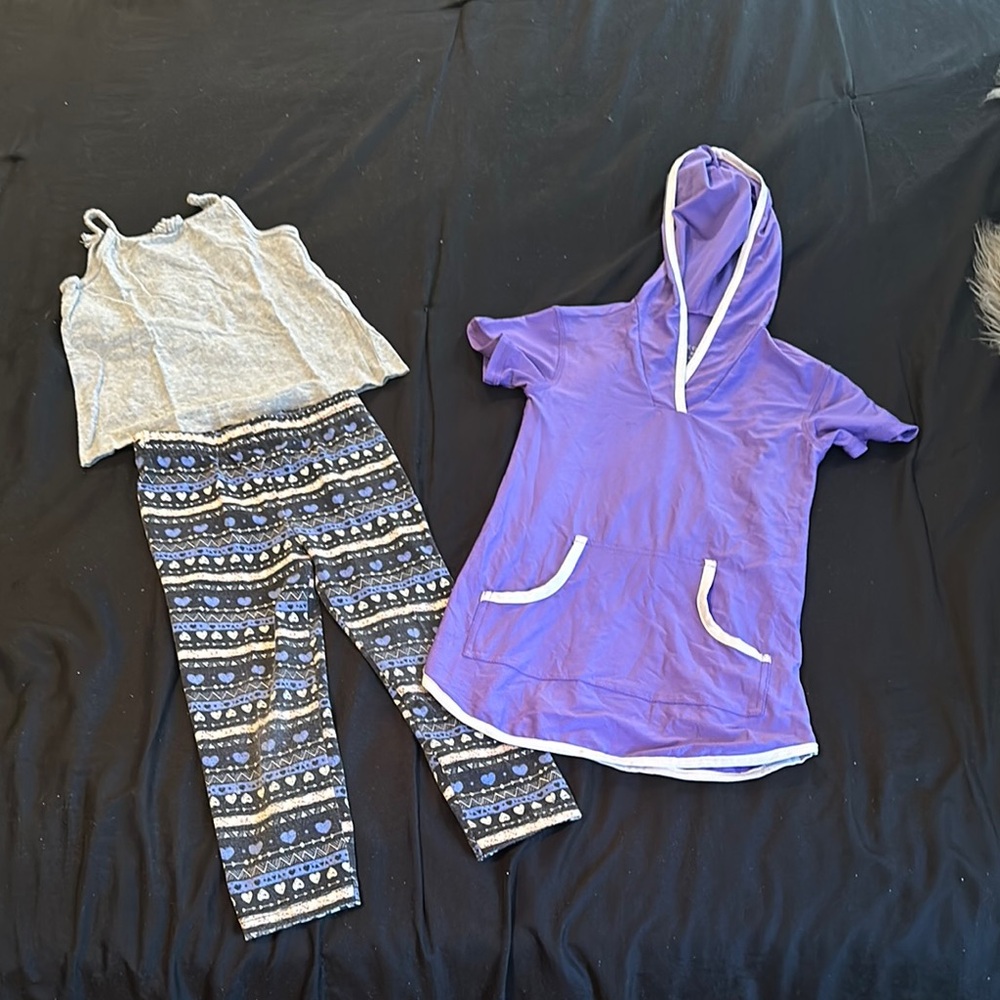 Purple Hoodie and Patterned Leggings Set